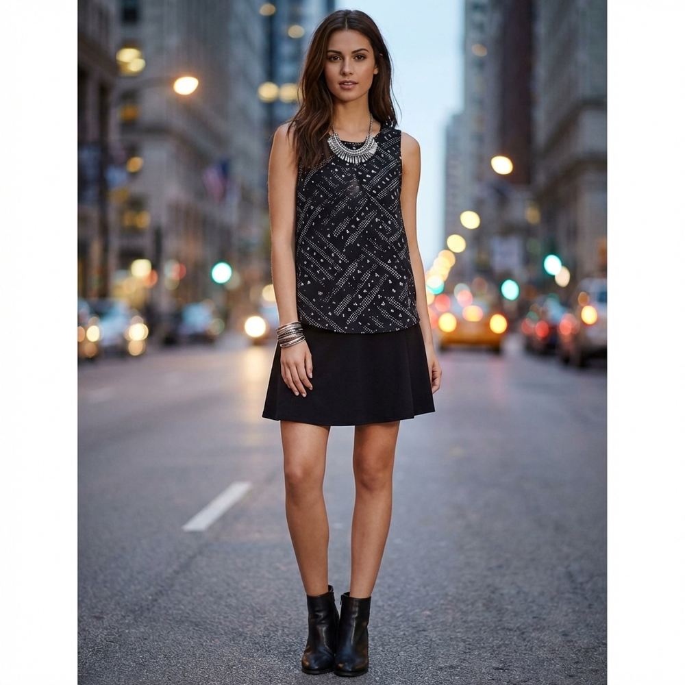 FREE PEOPLE BLACK AND WHITE PRINT TOP - Picture 2 of 7